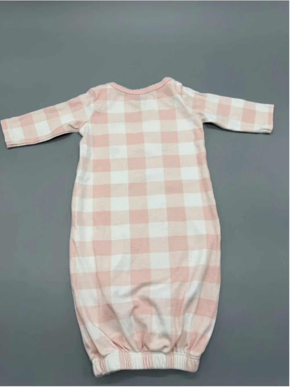 Mud Pie Pink White Checked Bunny Embroidered Gown 0-3M Long Sleeve